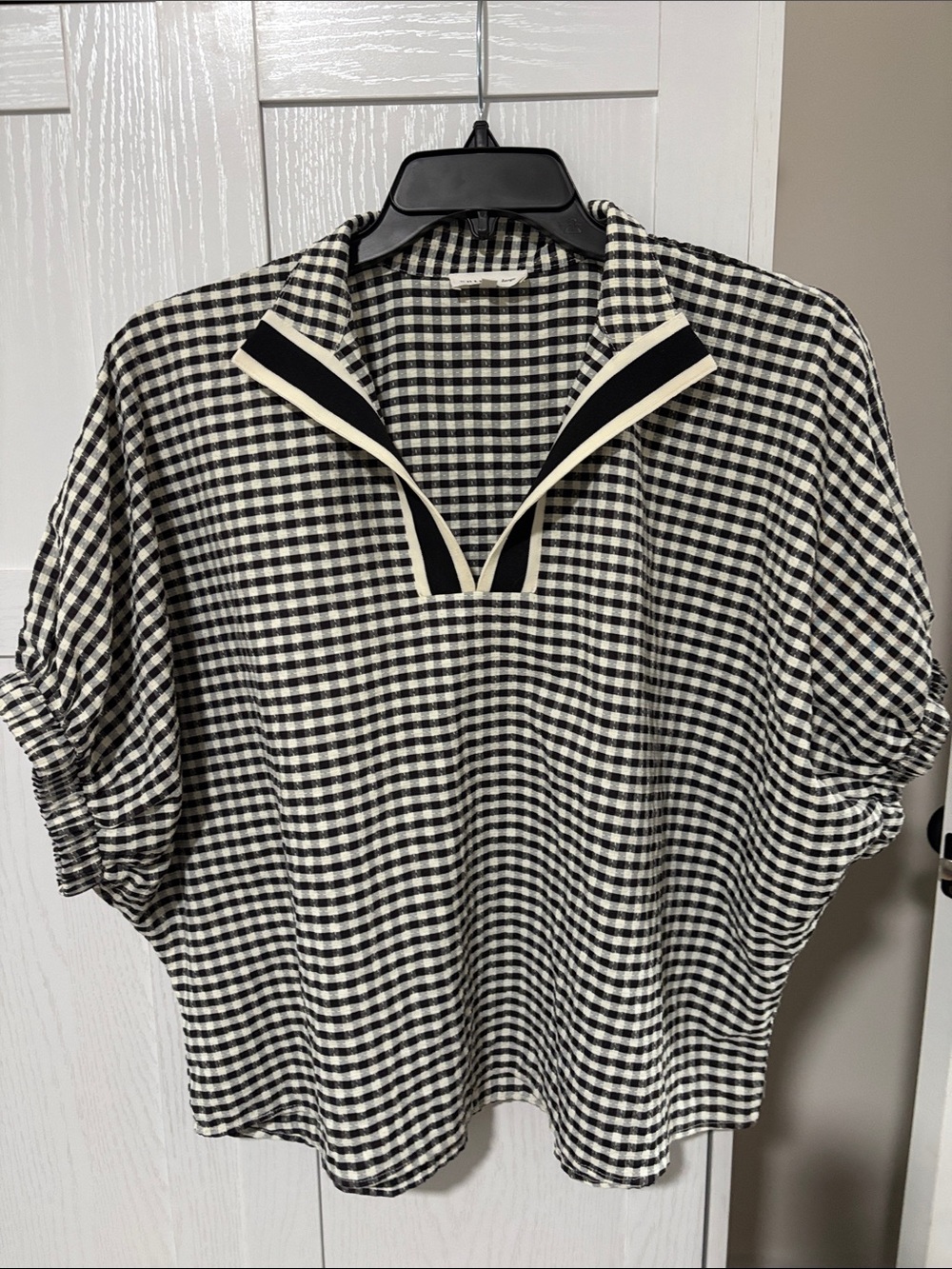 entro Black and White Gingham Polo Top